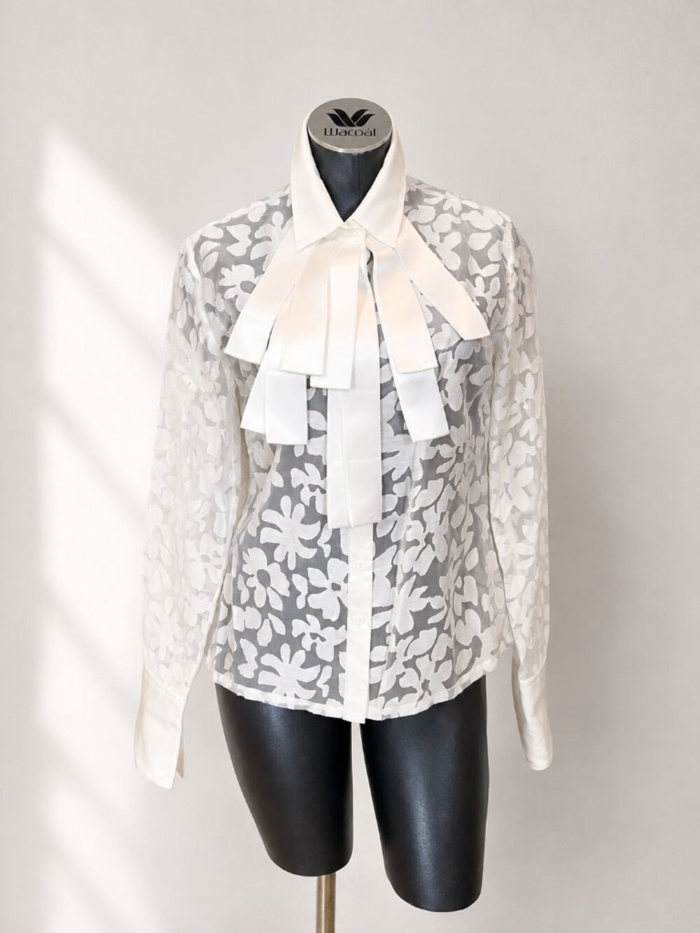 Martana Claude Montana Paris Sheer Floral Bow Blouse Size 42 Ivory White